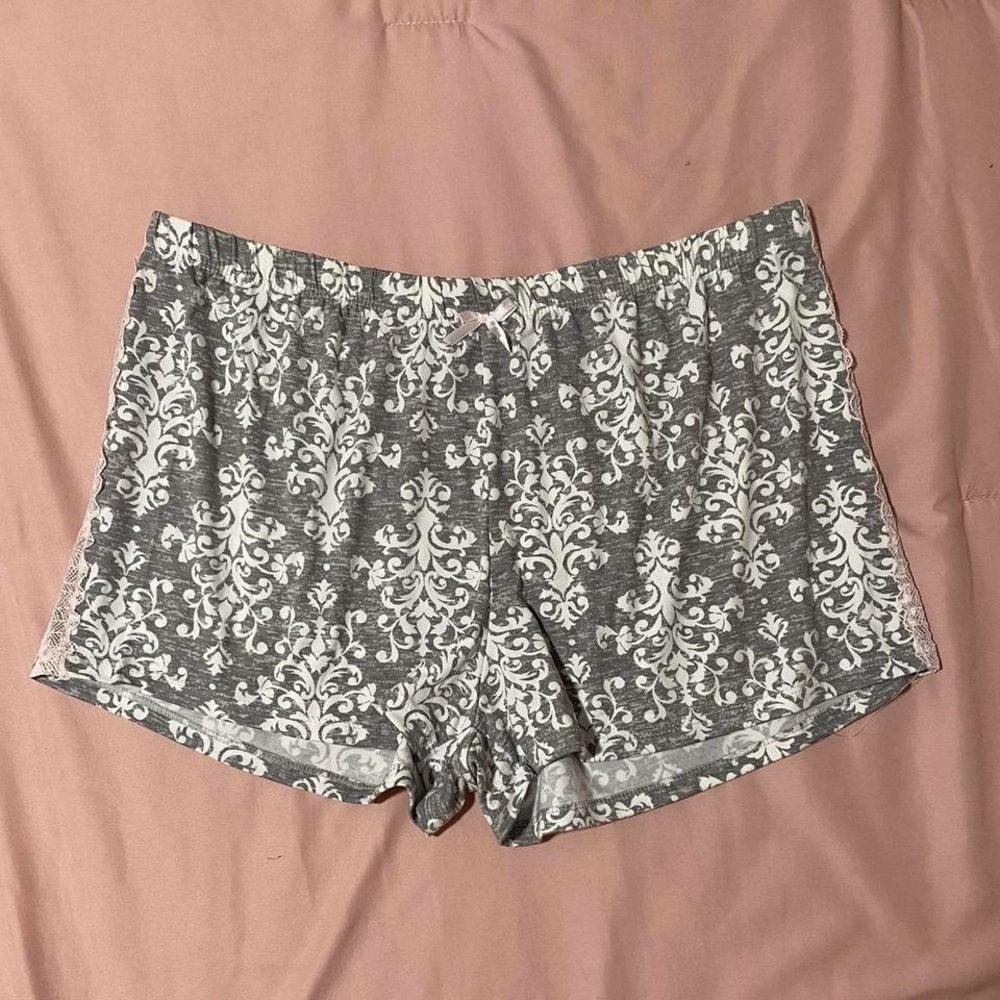 Laura Ashley Gray and White Damask Sleep Shorts